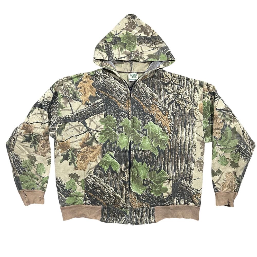 Vintage 90s RealTree Camo Hoodie Mens 2XL Lined USA Zip Sweatshirt Ozark Trail